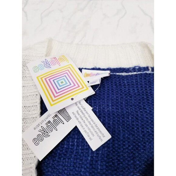 LuLaRoe NWT Womens Cable Knit‎ Cardigan Sweater L Blue White Preppy Academia - Picture 4 of 8